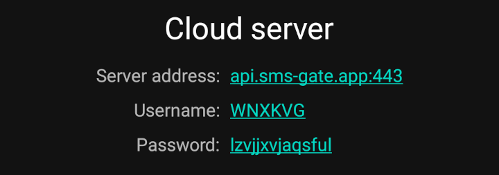 Example settings for Cloud Server mode